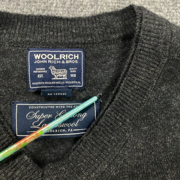 Vintage Woolrich Sweater Adults Medium Gray V-Neck John Rich & Bros Wool Mens - Picture 6 of 12